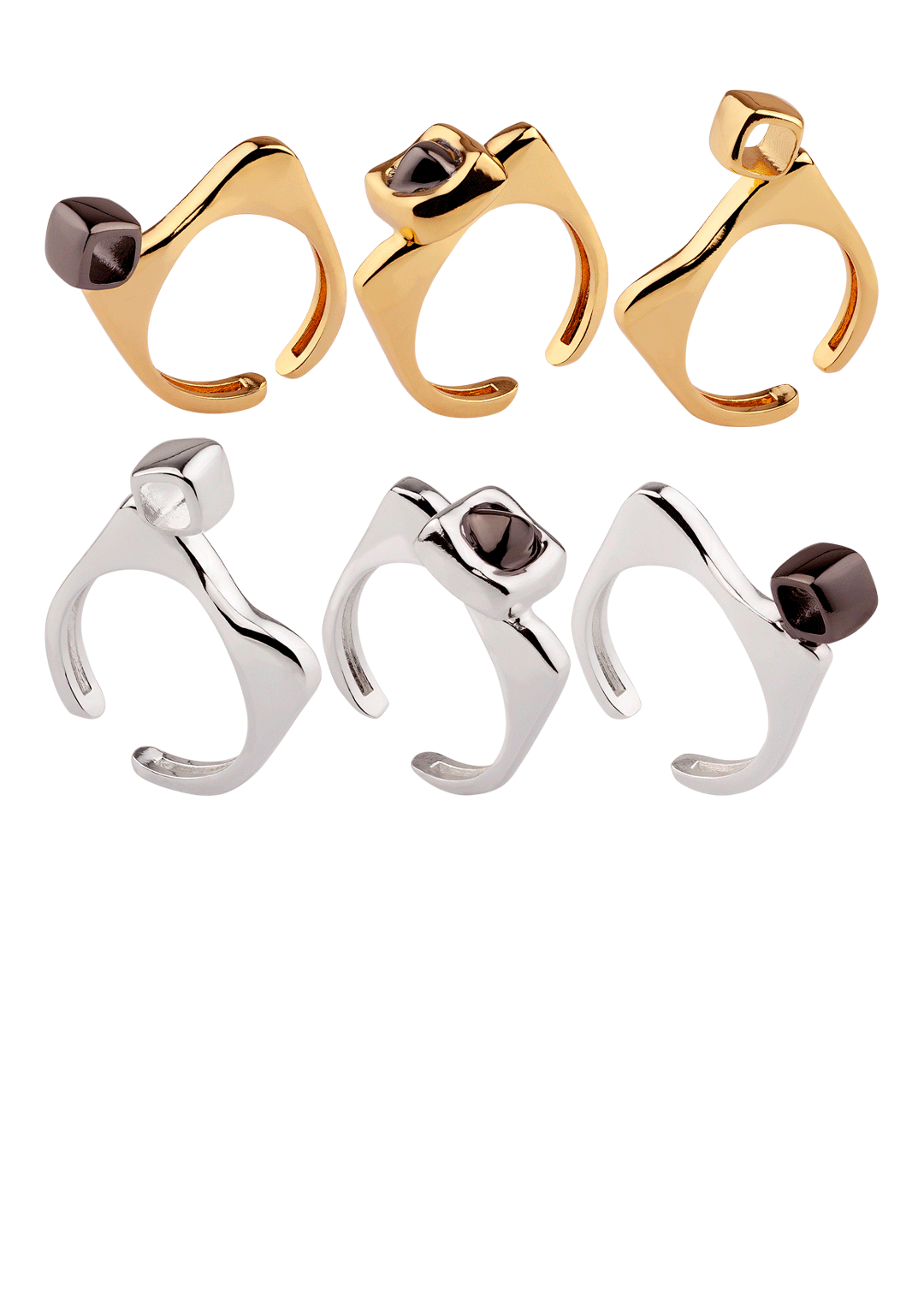 Trio de Anéis Cubo Bicolor Revolução